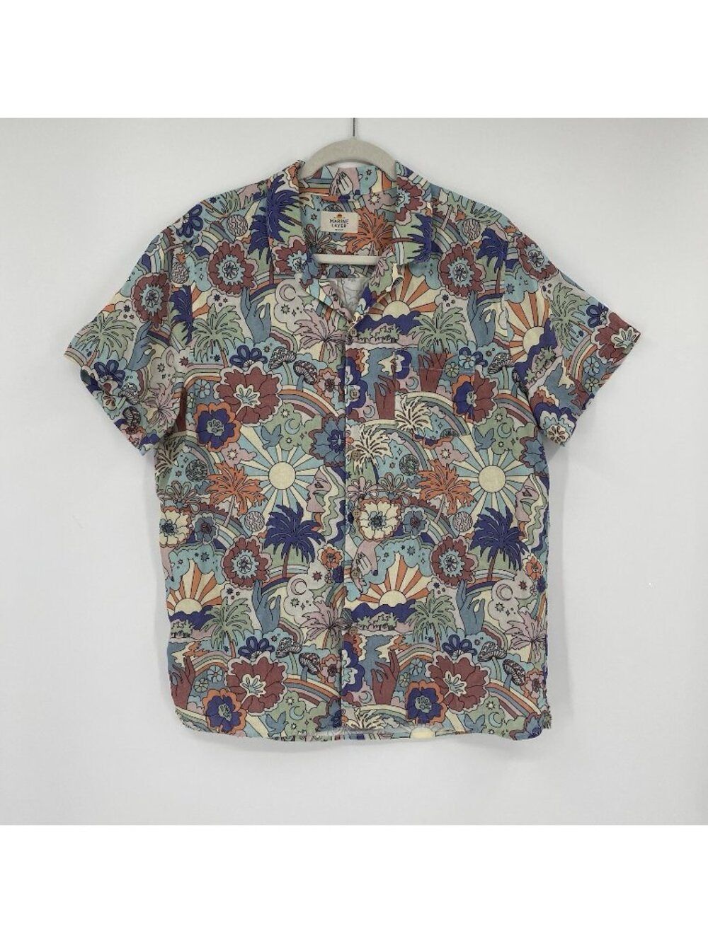 Marine Layer Mens Size M Tencel Linen Resort Shirt Multicolor Groovy Print